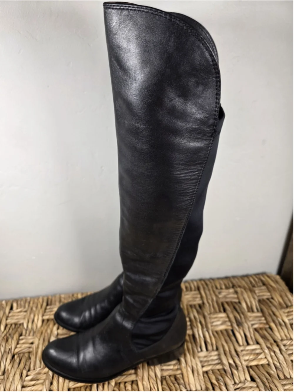 Corso Como Black Leather Over The Knee Boots Stretch Back Womens Size 7 M City